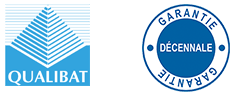 Agréé Qualibat. Garantie décennale Logo de la norme Qualibat, et logo de la prise en charge de la garantie décennale